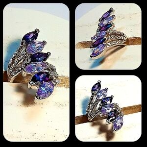 Amethyst Crystal Waterfall Sterling Silver Ring